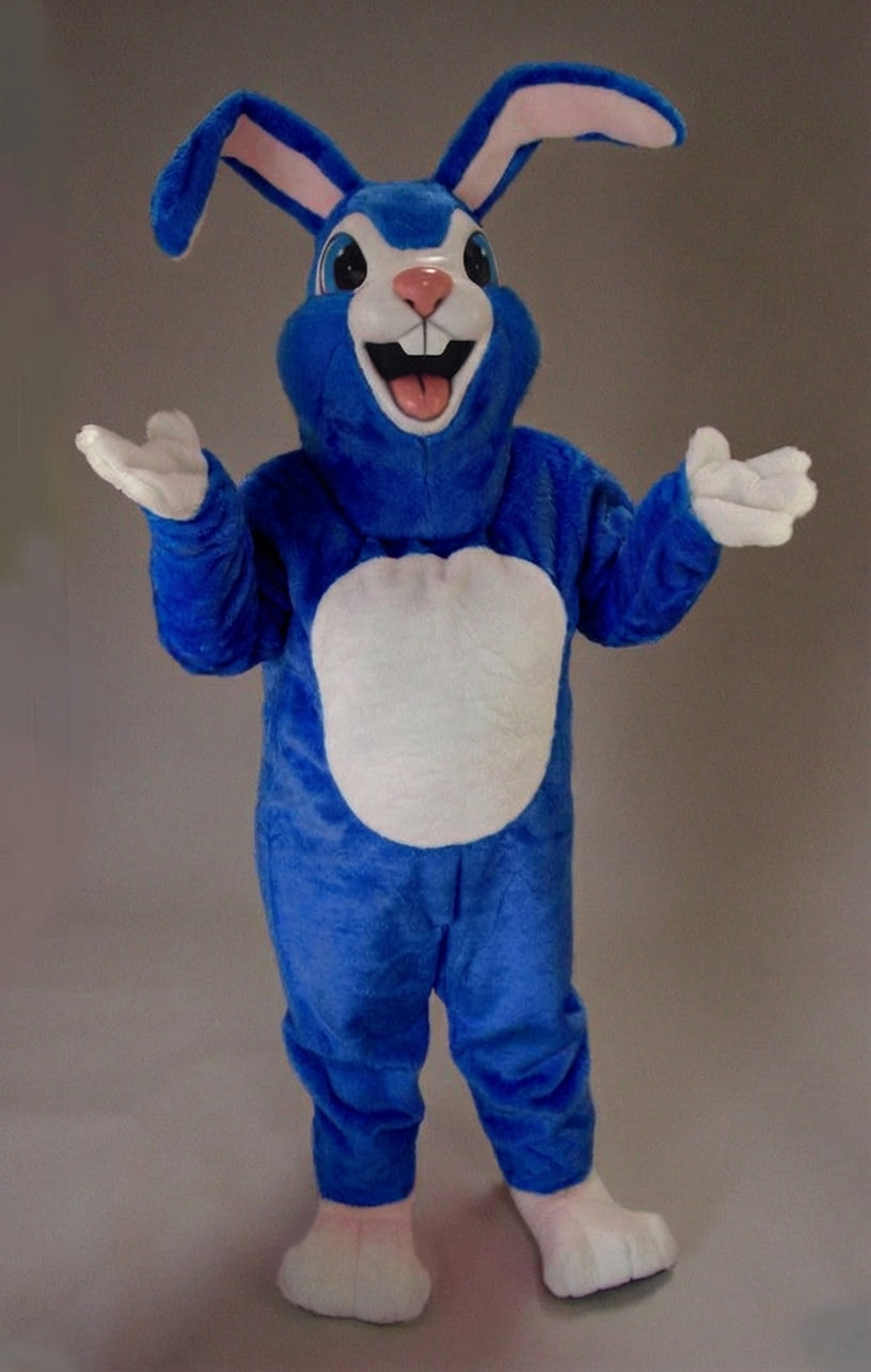 Pink Rabbit Mascot - Short fur / Royal blue mascot costume