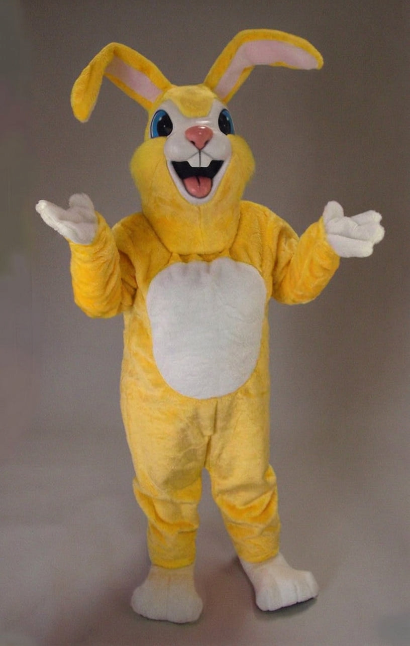 Pink Rabbit Mascot - Short fur / Yellow mascot costume
