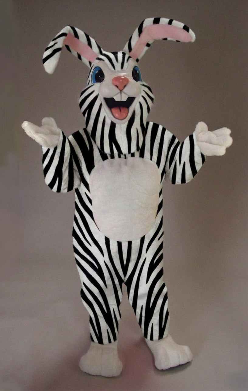Pink Rabbit Mascot - Short fur / Zebra mascot costume