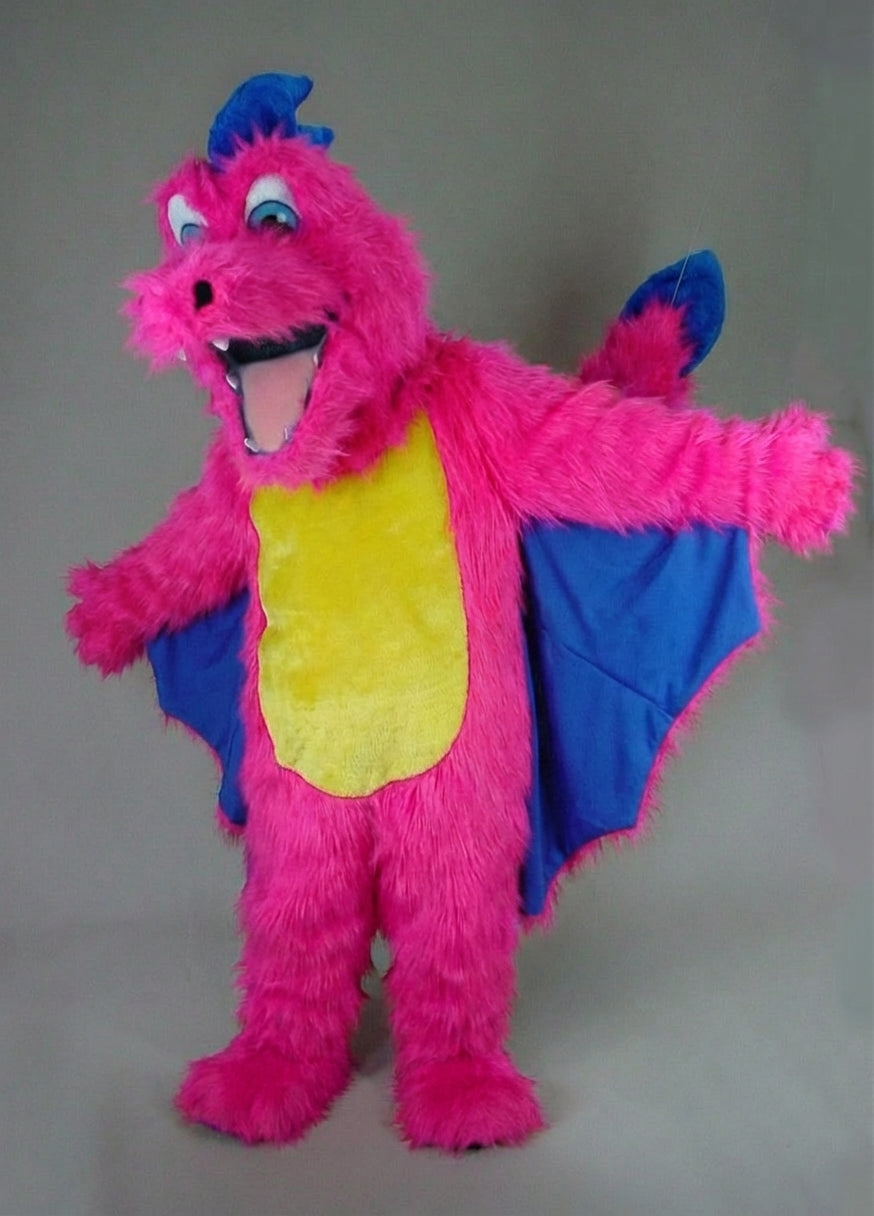 Red Dragon Mascot - Long fur / Bright Pink mascot costume