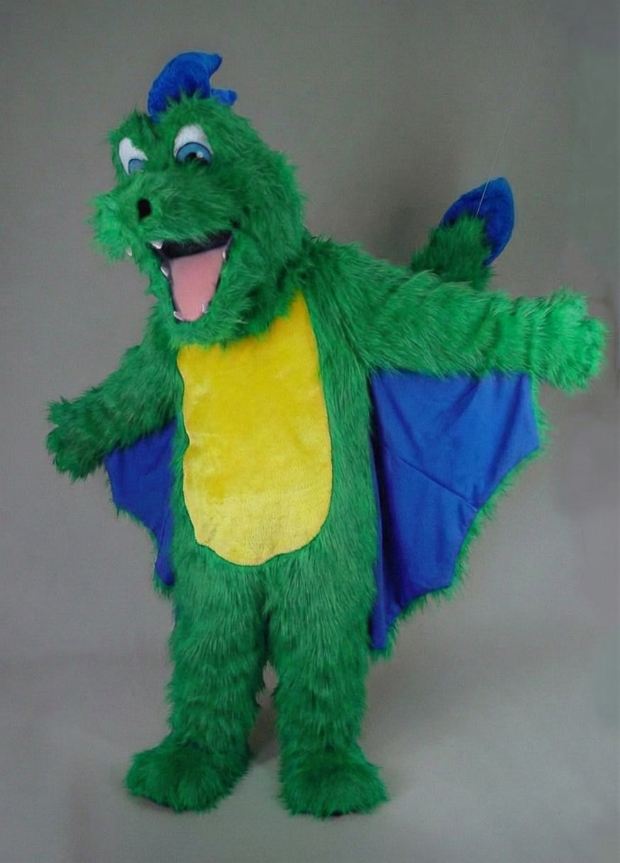 Red Dragon Mascot - Long fur / Green mascot costume