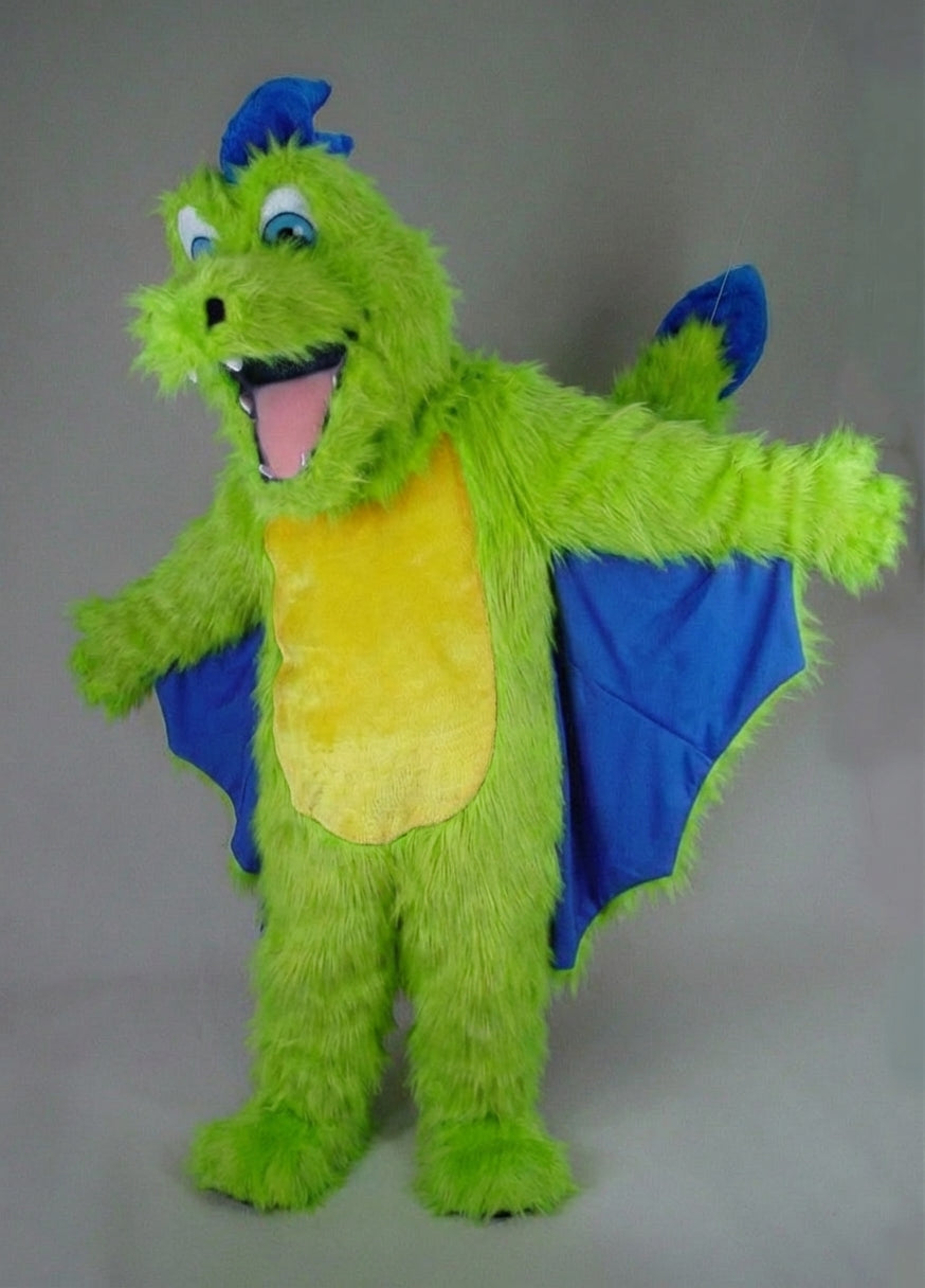 Red Dragon Mascot - Long fur / Lime mascot costume