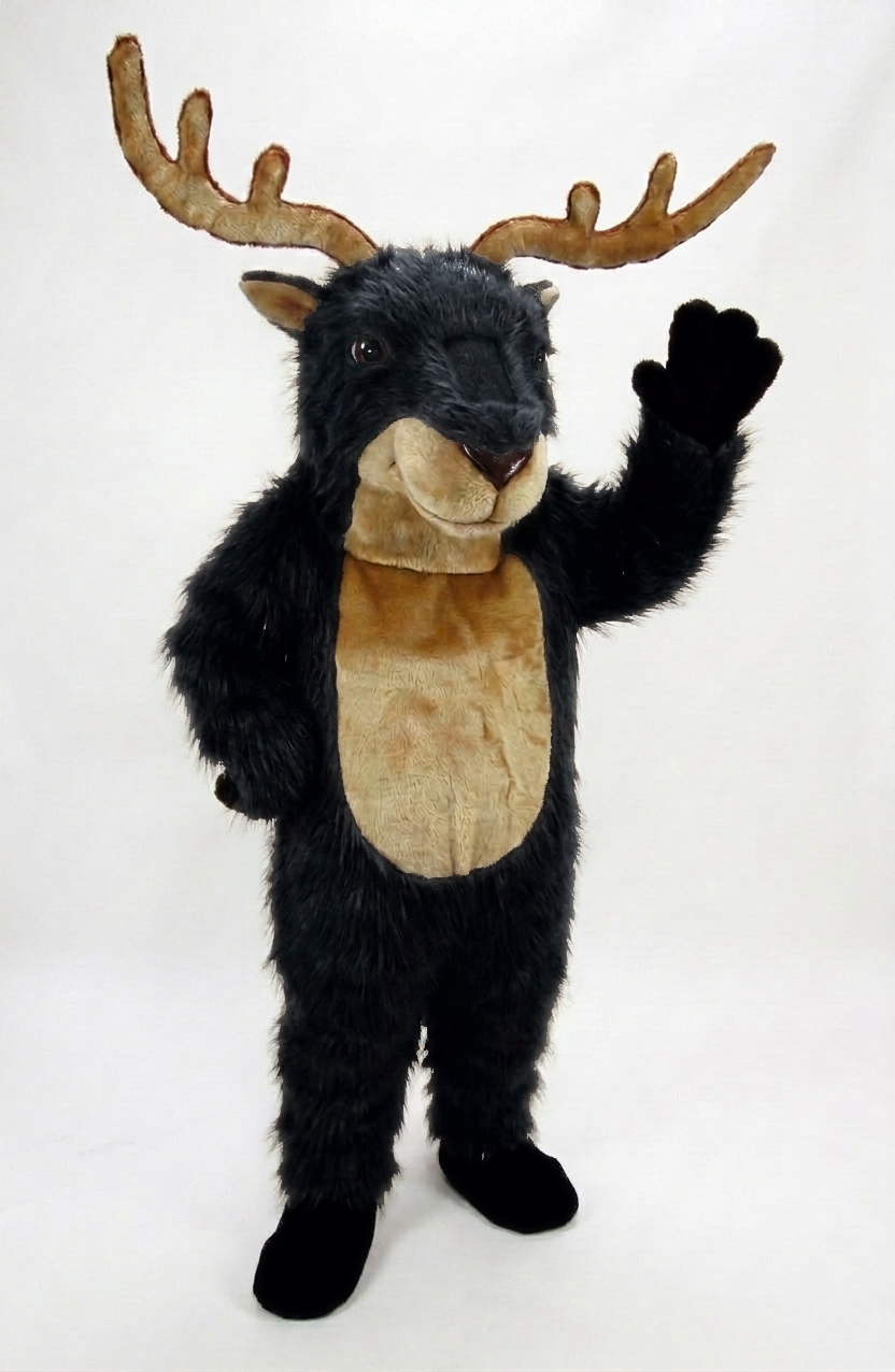 Reindeer Mascot (Polyfoam) - Long fur / Black mascot costume