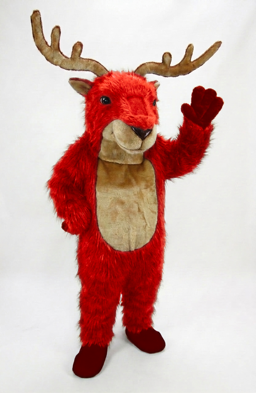 Reindeer Mascot (Polyfoam) - Long fur / Bright Orange mascot costume
