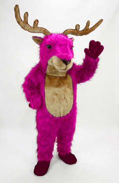 Reindeer Mascot (Polyfoam) - Long fur / Bright Pink mascot costume