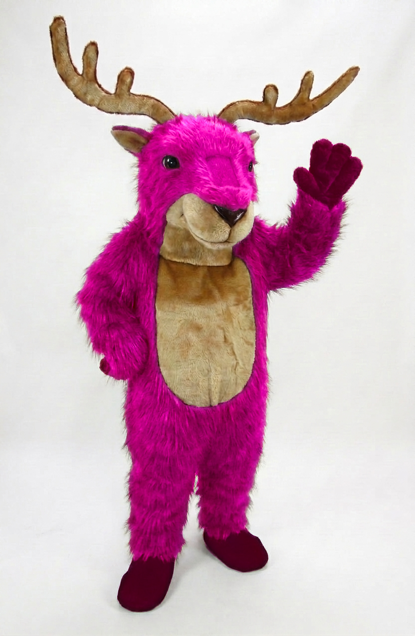 Reindeer Mascot (Polyfoam) - Long fur / Bright Pink mascot costume