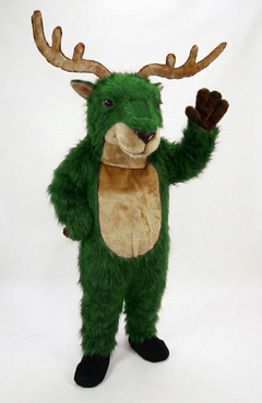 Reindeer Mascot (Polyfoam) - Long fur / Green mascot costume