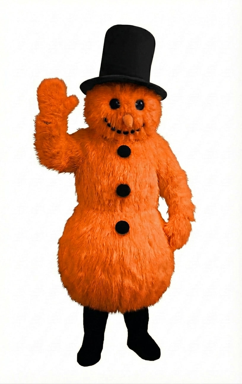 Snowman Mascot (Thermolite) - Long fur / Bright Orange mascot costume