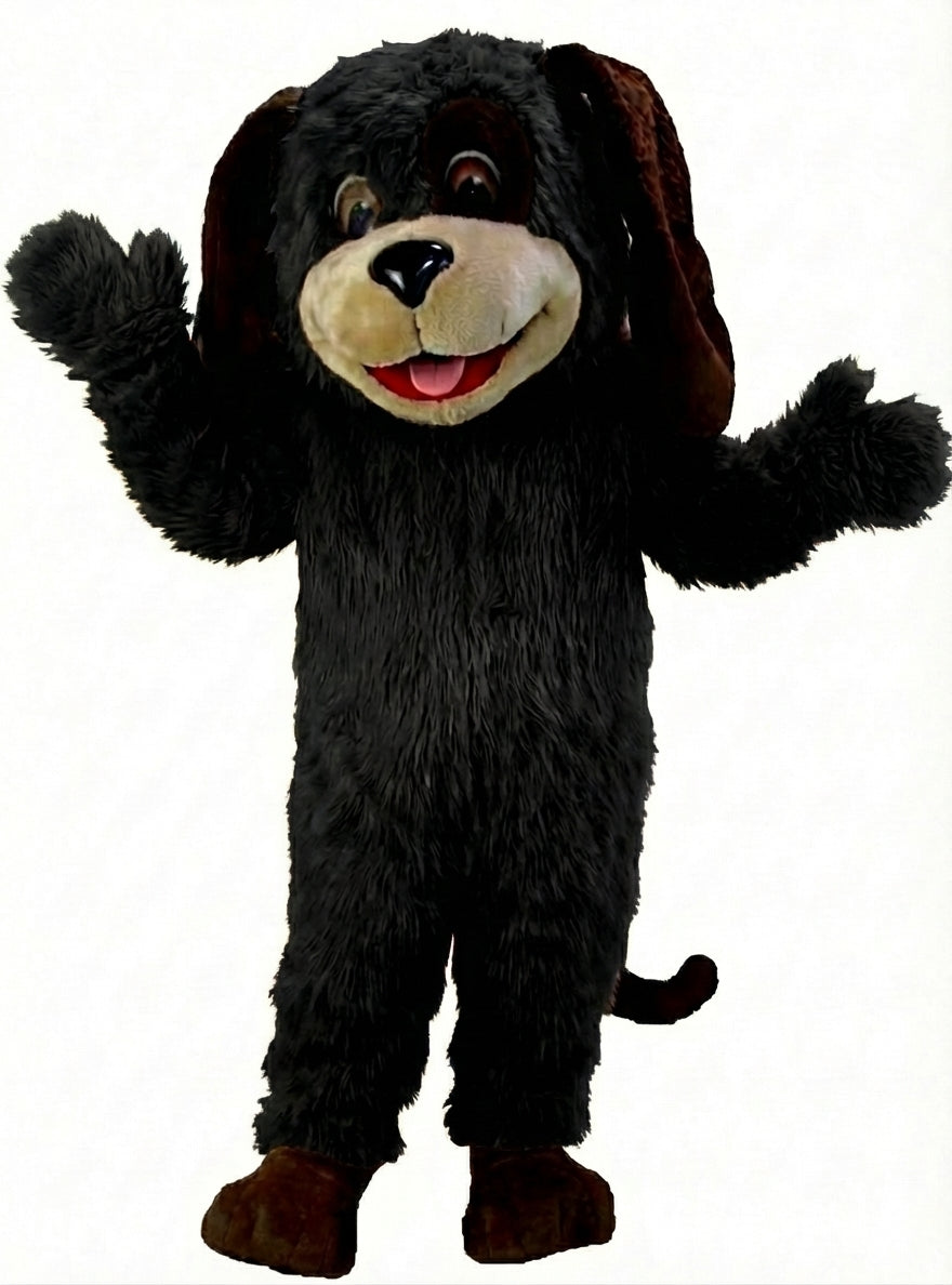 Tan & Brown Dog Mascot (Thermolite) - Long fur / Black mascot costume