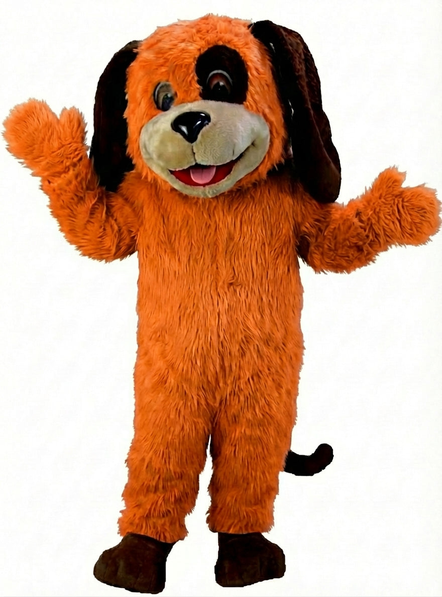 Tan & Brown Dog Mascot (Thermolite) - Long fur / Bright Orange mascot costume