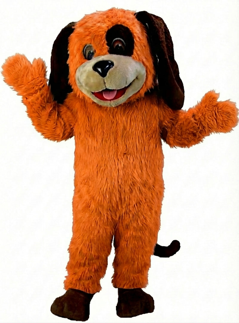 Tan & Brown Dog Mascot (Thermolite) - Long fur / Bright Orange mascot costume
