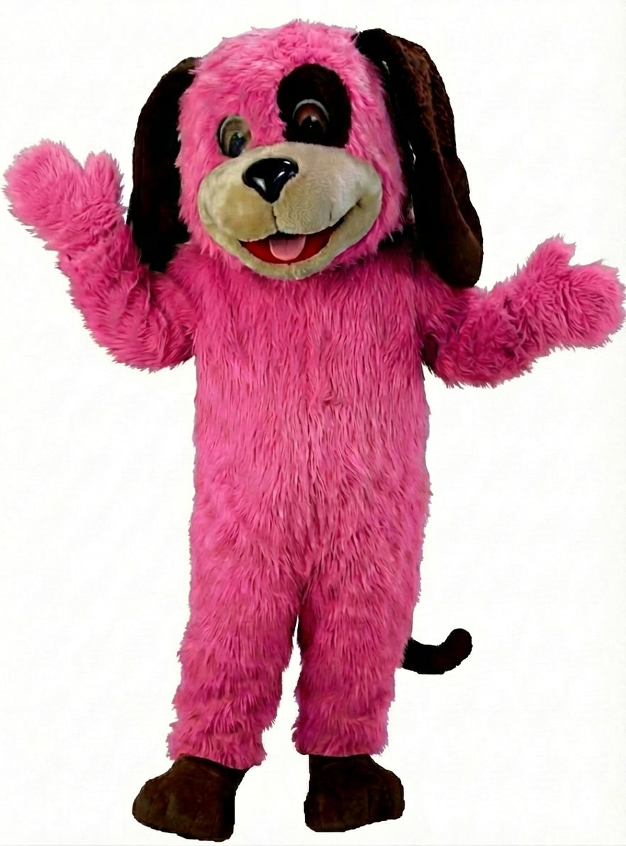 Tan & Brown Dog Mascot (Thermolite) - Long fur / Bright Pink mascot costume
