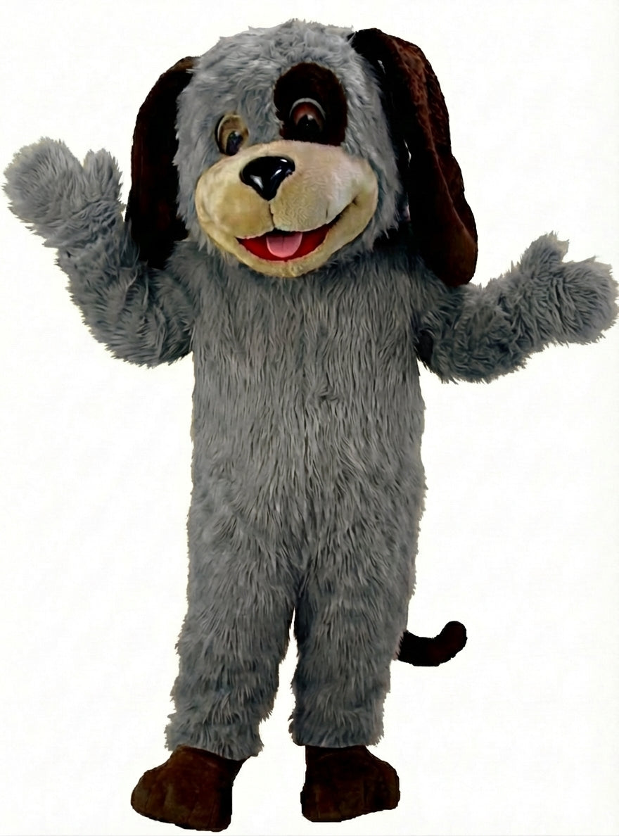 Tan & Brown Dog Mascot (Thermolite) - Long fur / Grey mascot costume
