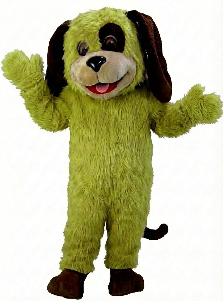 Tan & Brown Dog Mascot (Thermolite) - Long fur / Lime mascot costume