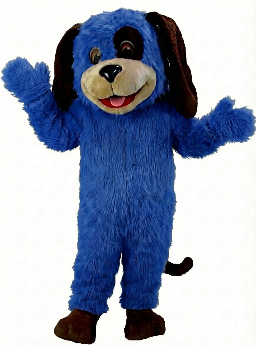 Tan & Brown Dog Mascot (Thermolite) - Long fur / Royal Blue mascot costume