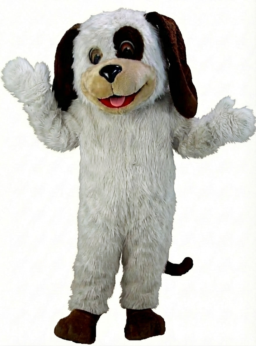 Tan & Brown Dog Mascot (Thermolite) - Long fur / White mascot costume