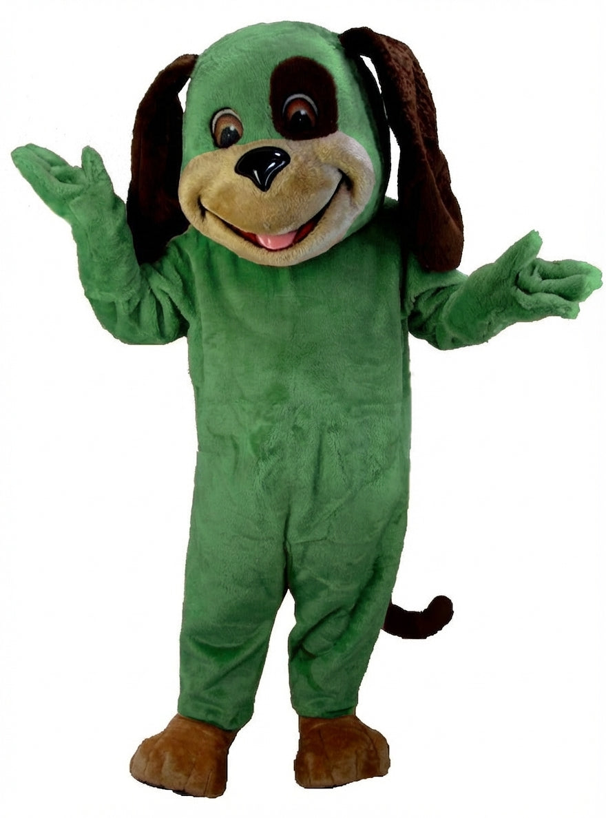 Tan & Brown Dog Mascot (Thermolite) - Short fur / Green mascot costume