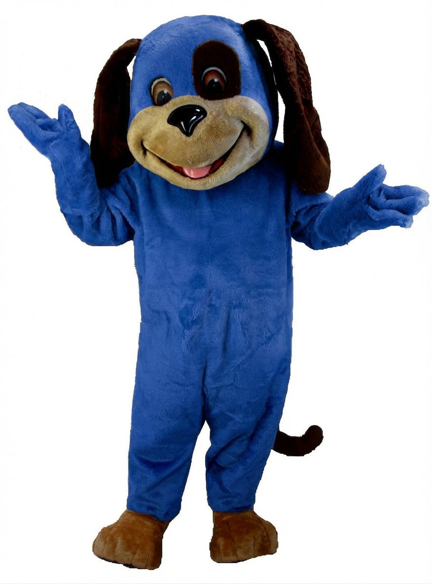 Tan & Brown Dog Mascot (Thermolite) - Short fur / Royal blue mascot costume