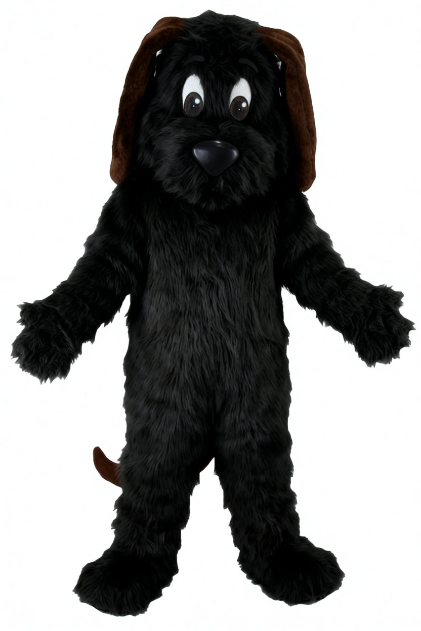 Tan Dog Mascot - Long fur / Black mascot costume