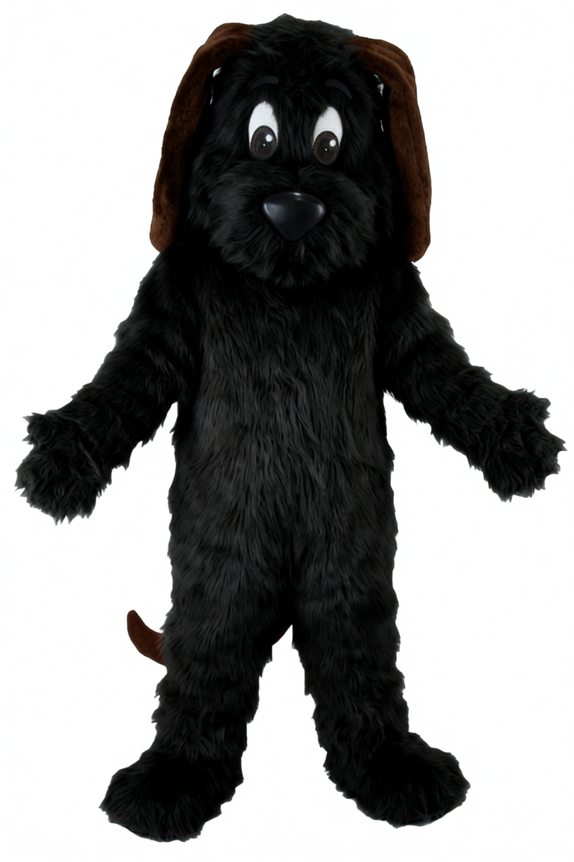 Tan Dog Mascot - Long fur / Black mascot costume