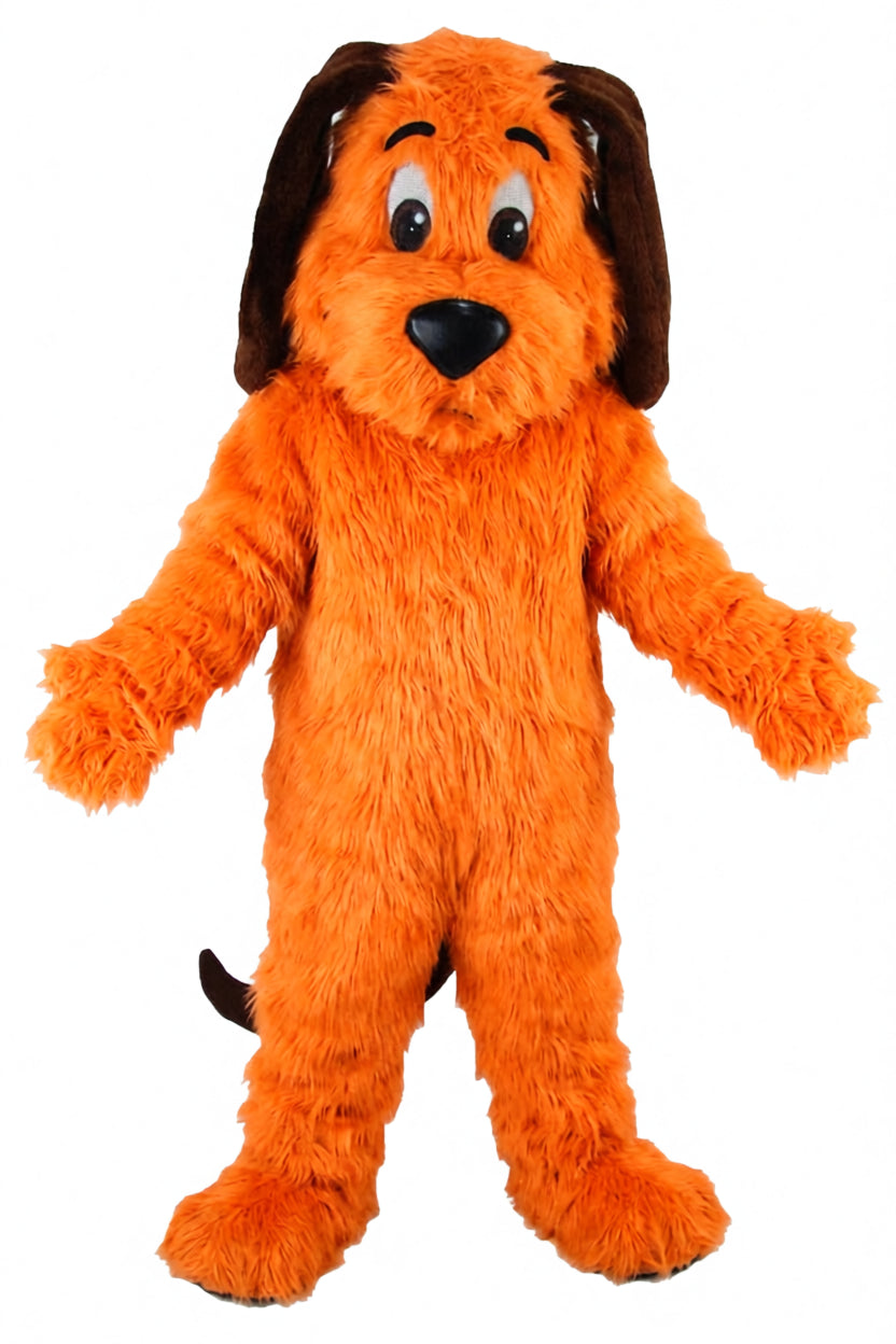 Tan Dog Mascot - Long fur / Bright Orange mascot costume