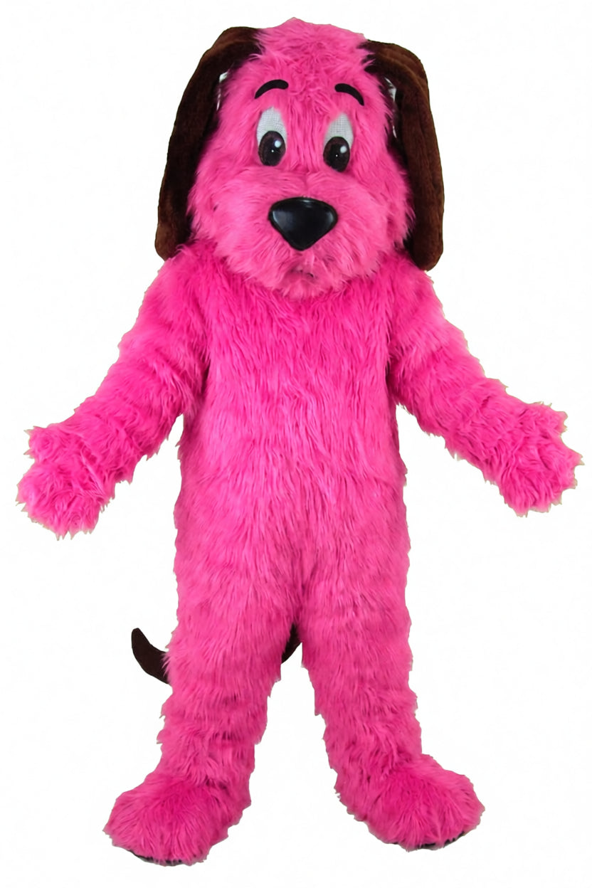 Tan Dog Mascot - Long fur / Bright Pink mascot costume