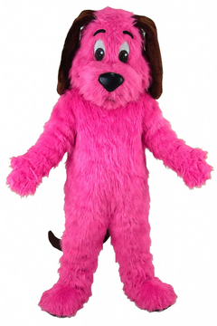 Tan Dog Mascot - Long fur / Bright Pink mascot costume