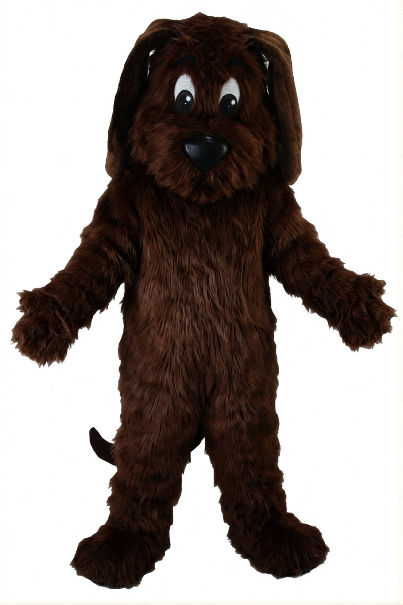 Tan Dog Mascot - Long fur / Dark Brown mascot costume