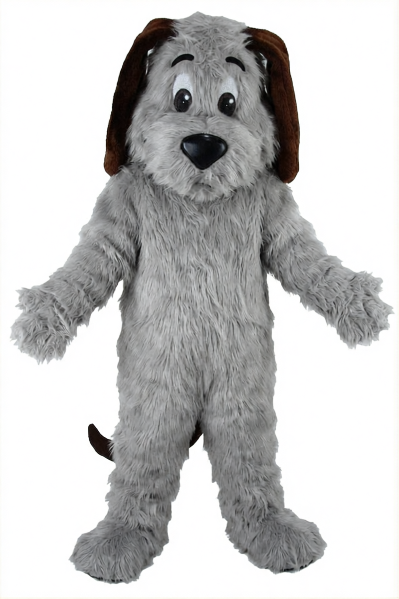 Tan Dog Mascot - Long fur / Grey mascot costume
