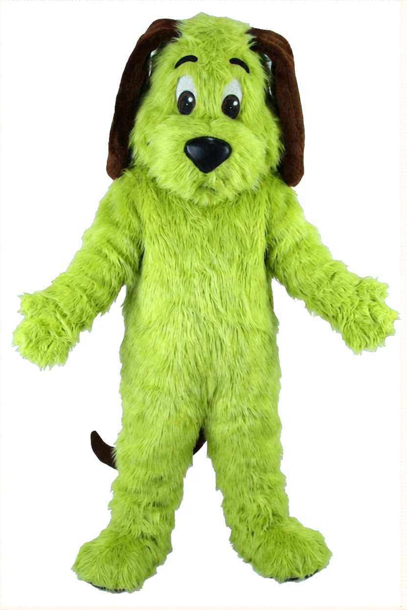 Tan Dog Mascot - Long fur / Lime mascot costume