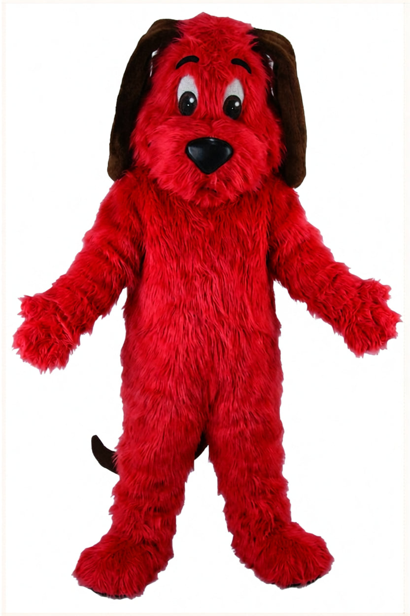 Tan Dog Mascot - Long fur / Red mascot costume