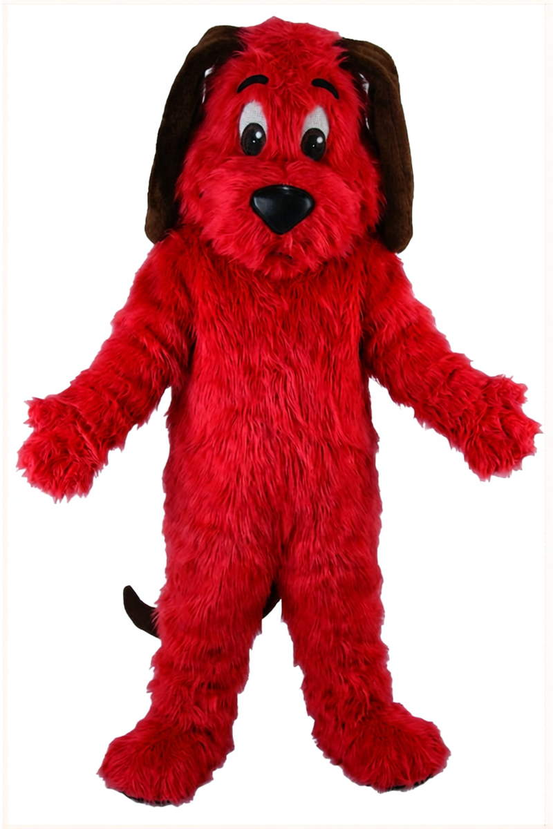 Tan Dog Mascot - Long fur / Red mascot costume