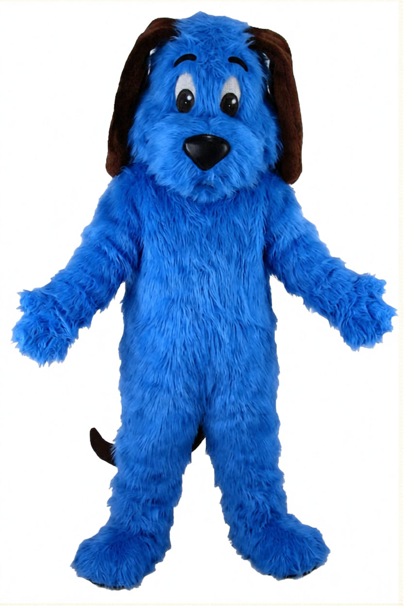 Tan Dog Mascot - Long fur / Royal Blue mascot costume