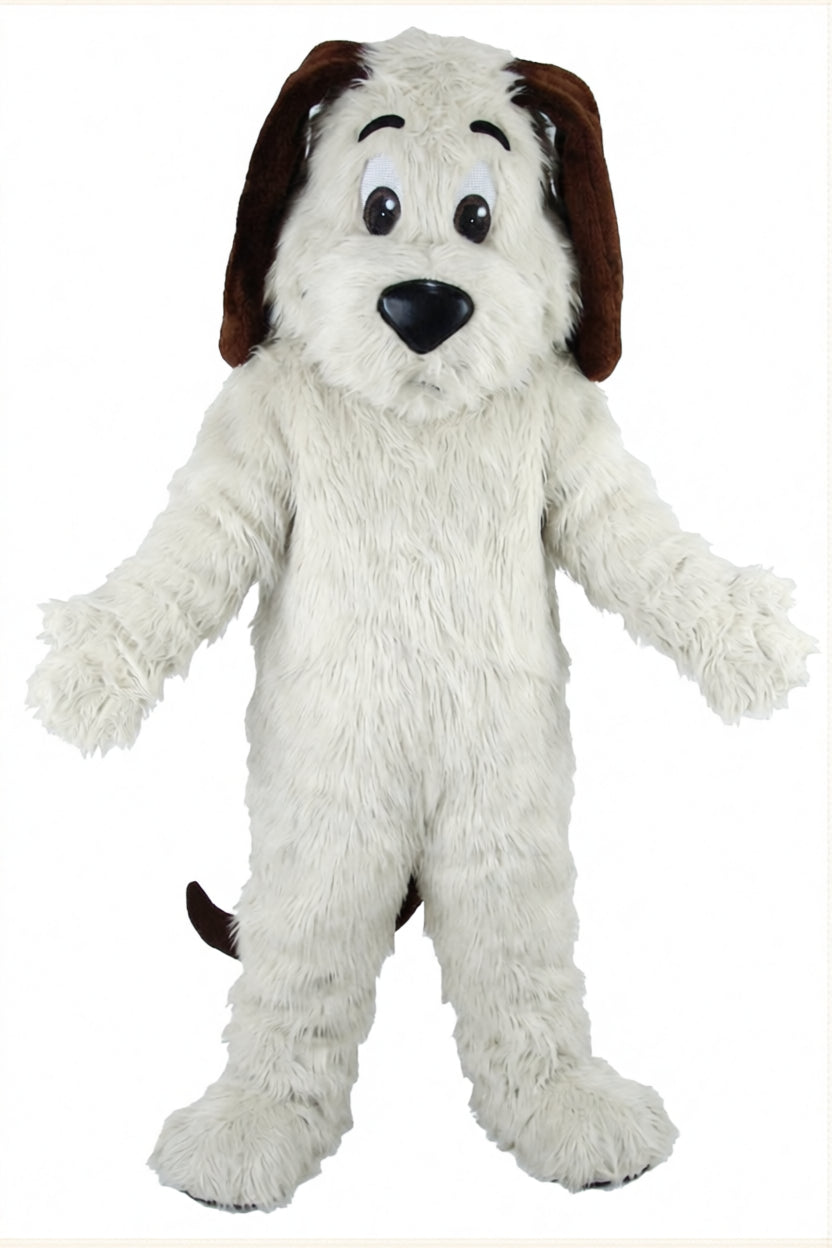 Tan Dog Mascot - Long fur / White mascot costume