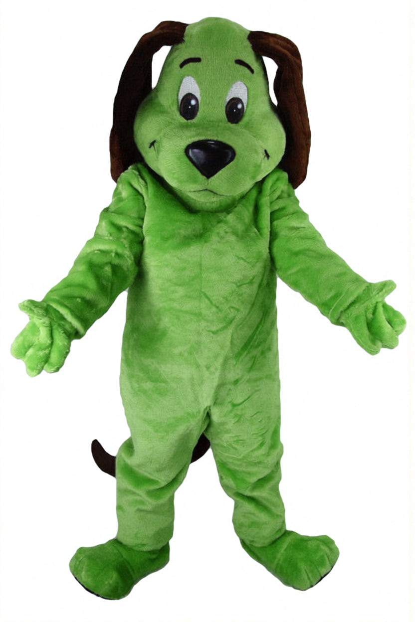 Tan Dog Mascot - Short fur / Green mascot costume
