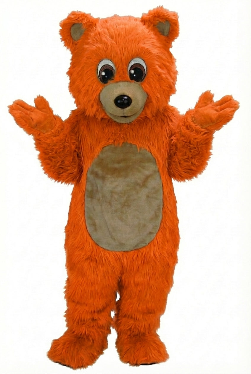 Teddy Bear Mascot - Long fur / Bright Orange mascot costume