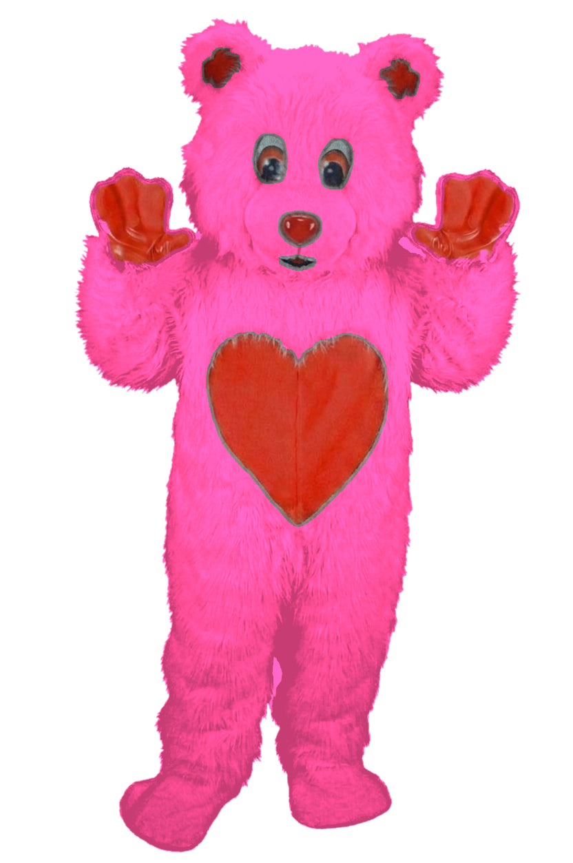 Valentine Bear Mascot - Long fur / Bright Pink mascot costume