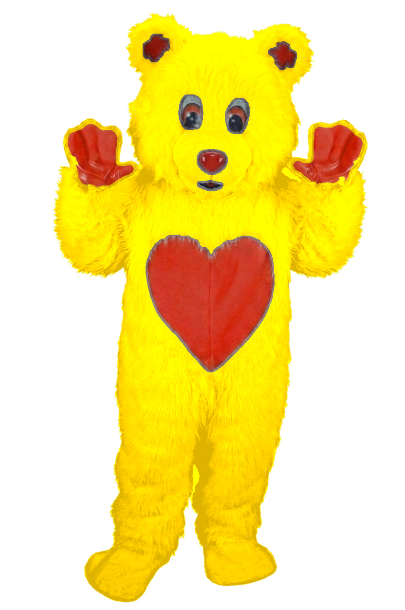 Valentine Bear Mascot - Long fur / Yellow mascot costume