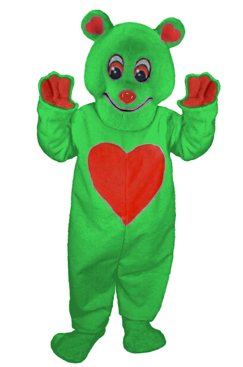 Valentine Bear Mascot - Short fur / Green mascot costume