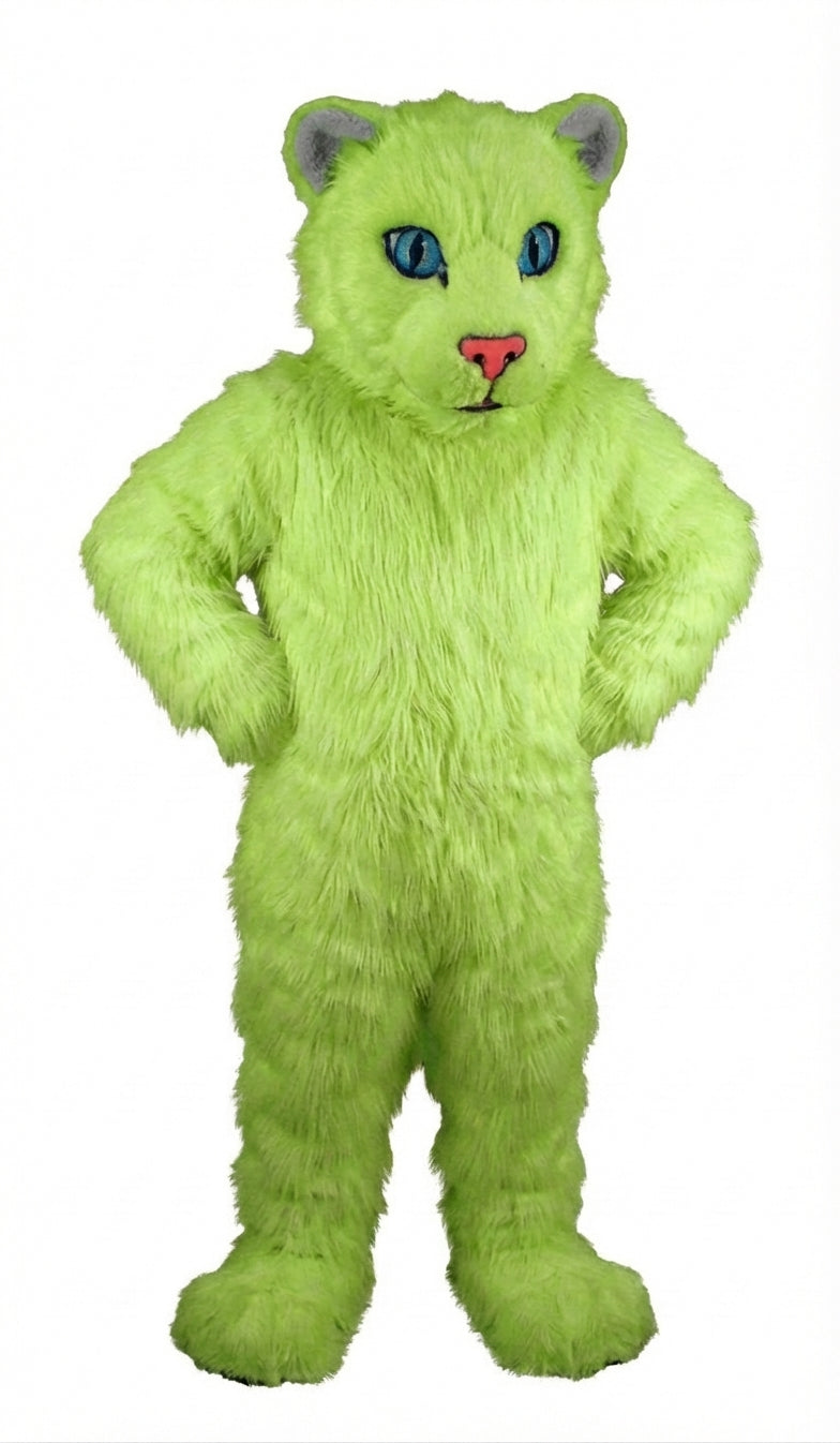 White Tiger Cub Mascot (Thermolite) - Long fur / Lime mascot costume