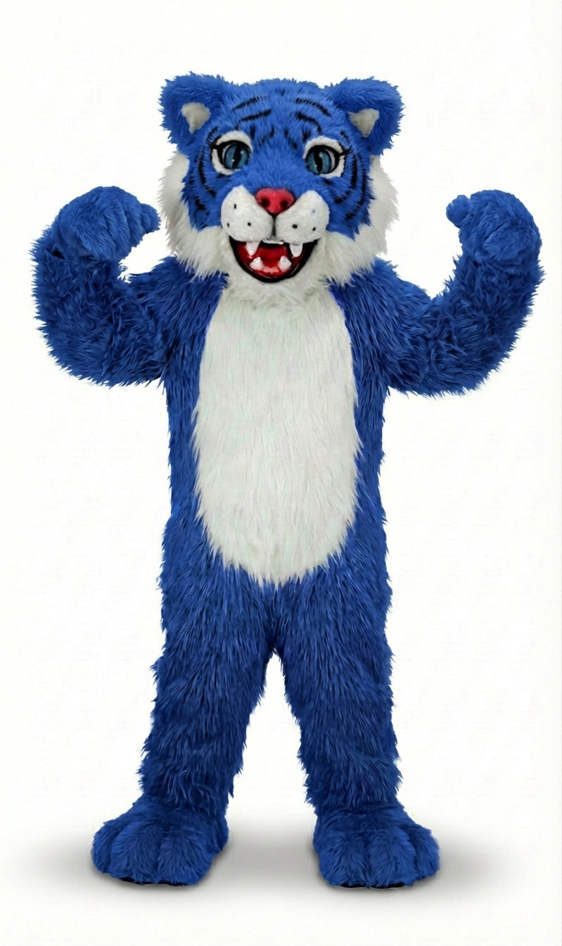 Wildcat Cub Mascot (Thermolite) - Long fur / Royal Blue mascot costume
