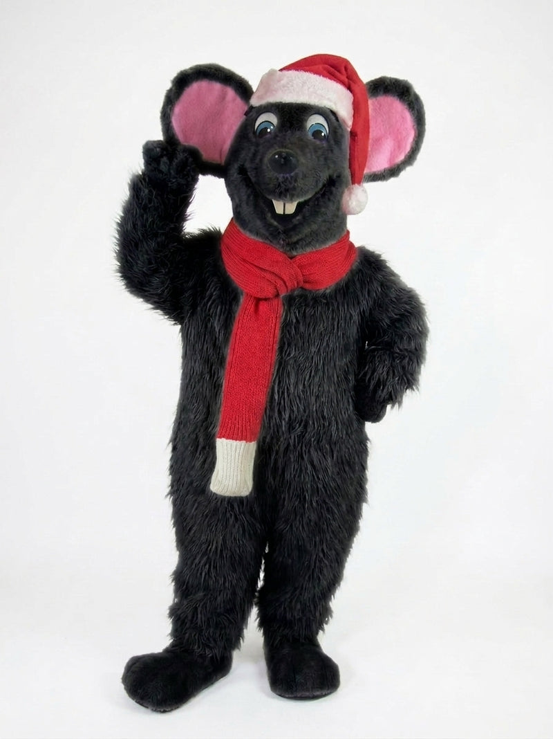 Xmas Mouse Mascot - long fur Black