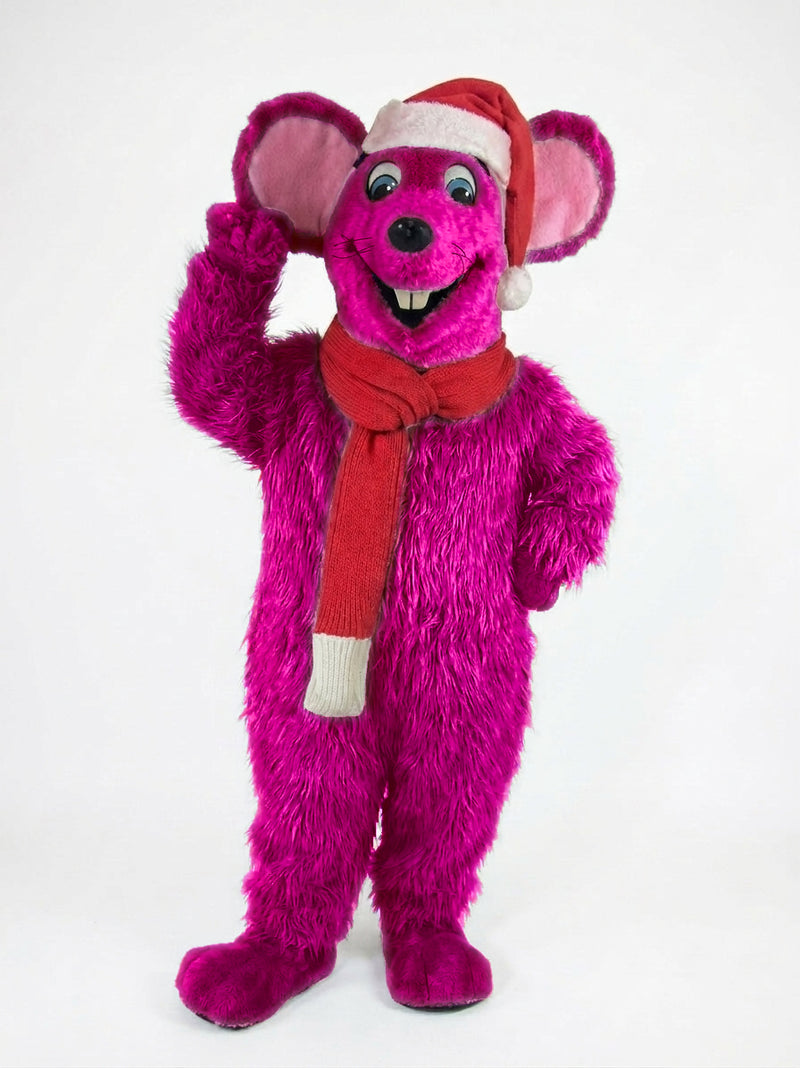 Xmas Mouse Mascot - long fur Bright Pink