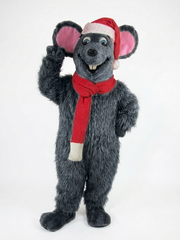 Xmas Mouse Mascot - long fur Grey
