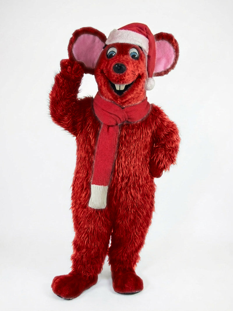 Xmas Mouse Mascot - long fur Red