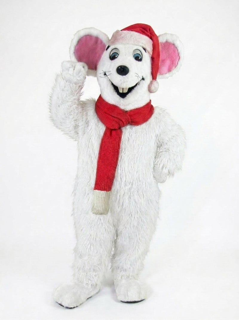Xmas Mouse Mascot - long fur White
